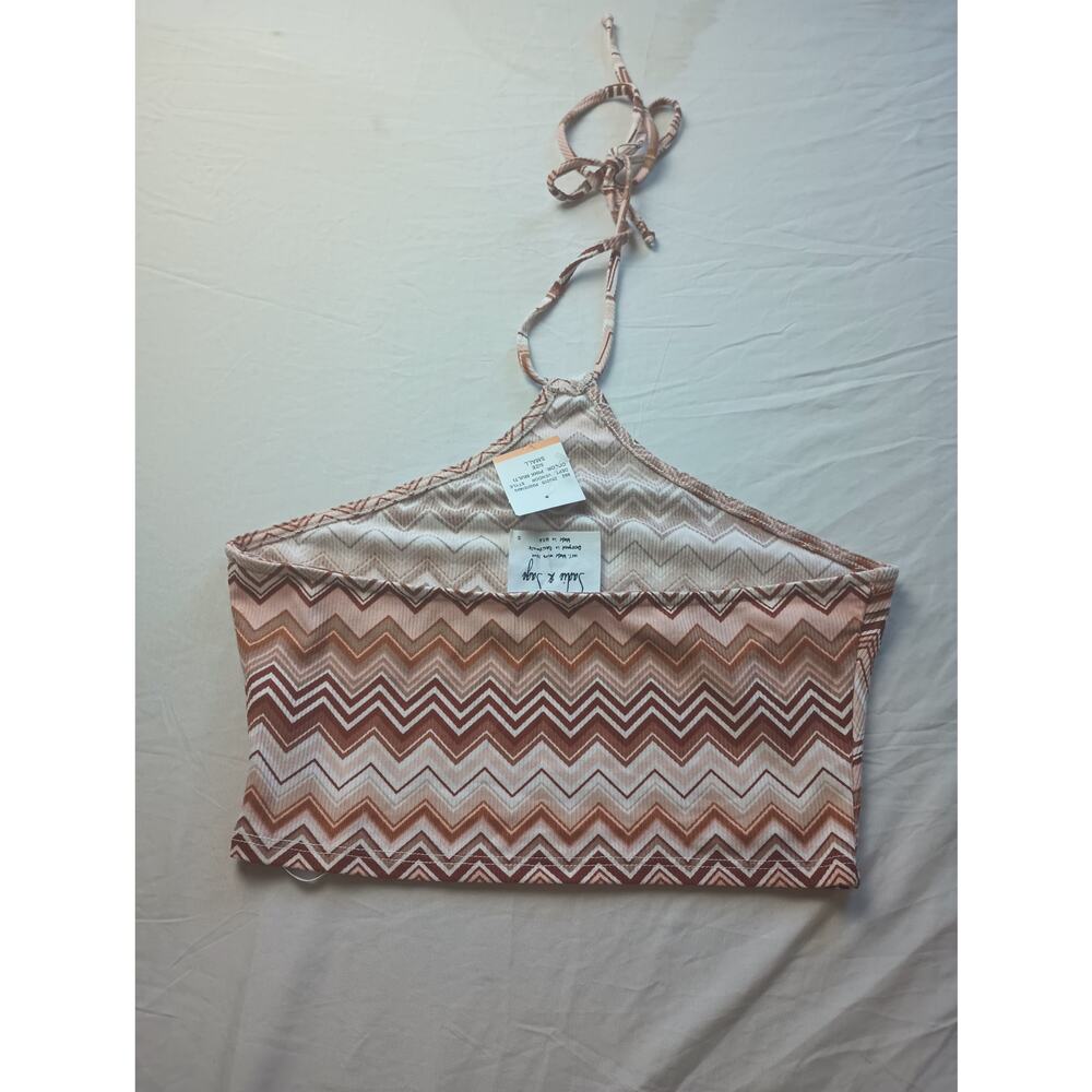 Sadie & Sage Cropped Halter Top Women Size Small NWT Brown Tan Festival - Picture 3 of 3